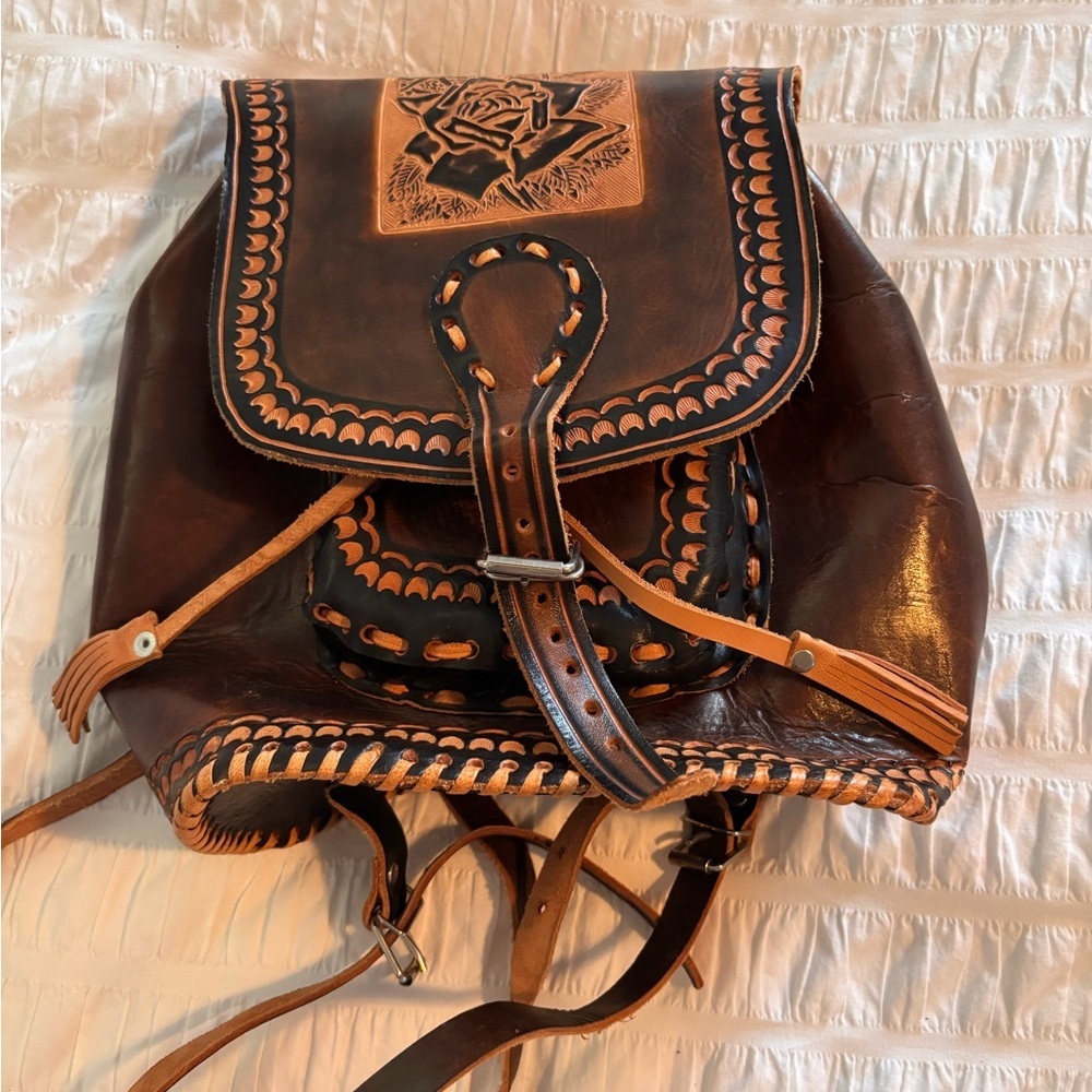Handcrafted Brown Leather Backpack
